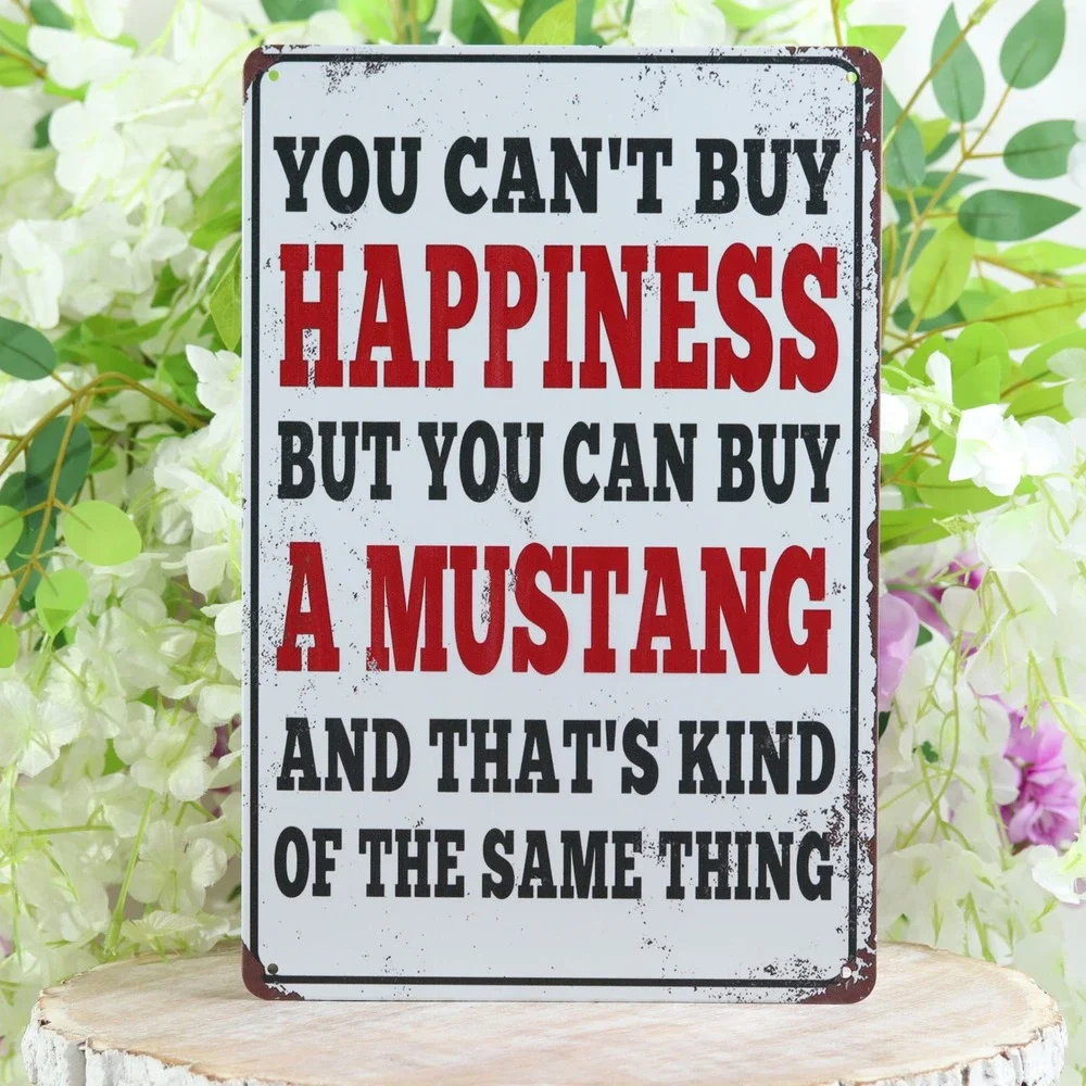 Ford Mustang Happiness Tin Metal Sign Garage Wall Decor Man Cave Art Distressed